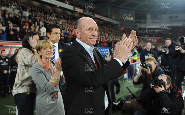 290212 - Wales v Costa Rica -Gary Speed's father Roger applauds the crowd