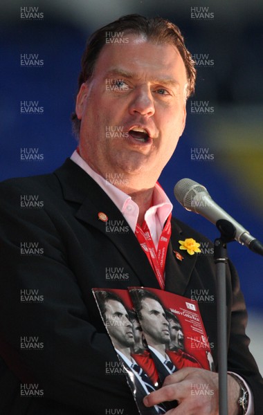 290212 - Wales v Costa Rica, The Gary Speed Memorial Match, Cardiff - Bryn Terfel performs before the start of the match 