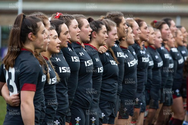 231119 - Wales Women v Crawshay's Women - The Wales team sings the national anthem