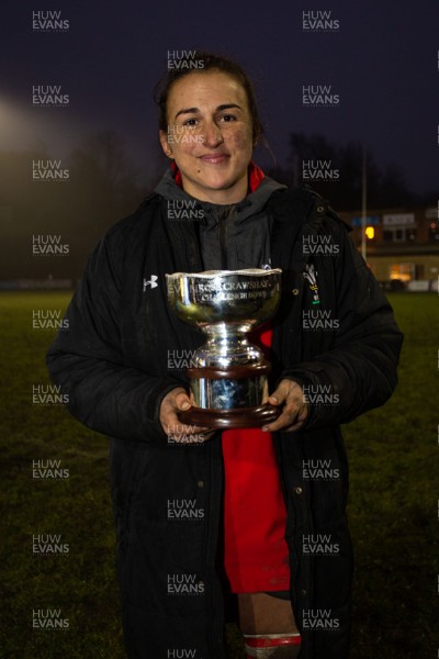 231119 - Wales Women v Crawshay's Women - Siwan Lillicrap of Wales with the Rose Crawshay Challenge Trophy