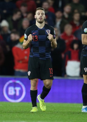 131019 - Wales v Croatia - European Championship Qualifiers - Group E - Nikola Vlasic of Croatia celebrates scoring a goal