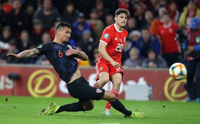 131019 - Wales v Croatia - European Championship Qualifiers - Group E - Daniel James of Wales takes a shot at goal