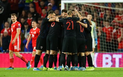 131019 - Wales v Croatia, UEFA Euro 2020 Qualifier - Croatia celebrate after scoring goal