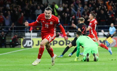 131019 - Wales v Croatia, UEFA Euro 2020 Qualifier - Gareth Bale of Wales celebrates after scoring goal