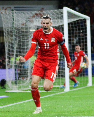 131019 - Wales v Croatia, UEFA Euro 2020 Qualifier - Gareth Bale of Wales celebrates after scoring goal