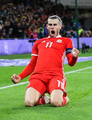 131019 - Wales v Croatia, UEFA Euro 2020 Qualifier - Gareth Bale of Wales celebrates after scoring goal