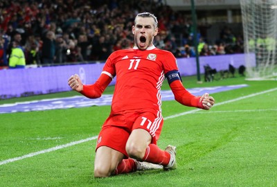 131019 - Wales v Croatia, UEFA Euro 2020 Qualifier - Gareth Bale of Wales celebrates after scoring goal