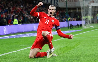 131019 - Wales v Croatia, UEFA Euro 2020 Qualifier - Gareth Bale of Wales celebrates after scoring goal