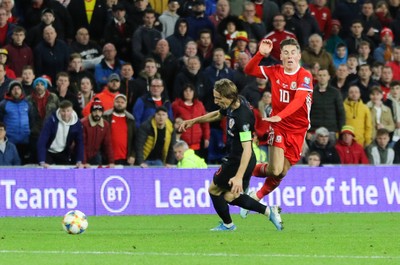 131019 - Wales v Croatia, UEFA Euro 2020 Qualifier - Harry Wilson of Wales is brought down by Luka Modric of Croatia