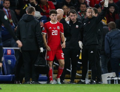 131019 - Wales v Croatia, UEFA Euro 2020 Qualifier - Daniel James of Wales returns to the pitch after receiving treatment after a heavy collision