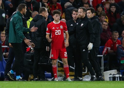 131019 - Wales v Croatia, UEFA Euro 2020 Qualifier - Daniel James of Wales returns to the pitch after receiving treatment after a heavy collision