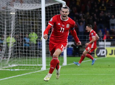 131019 - Wales v Croatia, UEFA Euro 2020 Qualifier - Gareth Bale of Wales celebrates after scoring goal