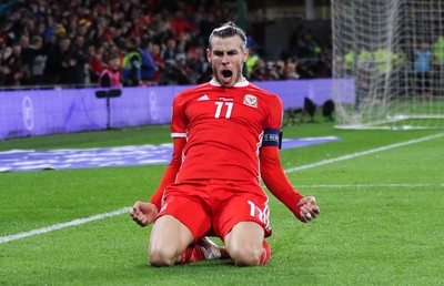 131019 - Wales v Croatia, UEFA Euro 2020 Qualifier - Gareth Bale of Wales celebrates after scoring goal