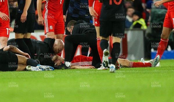 131019 - Wales v Croatia, UEFA Euro 2020 Qualifier - Daniel James of Wales receives treatment after a heavy challenge