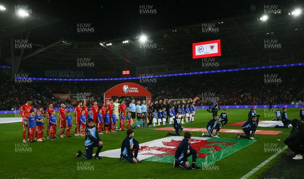 131019 - Wales v Croatia, UEFA Euro 2020 Qualifier - Wales and Croatia line up for the anthems at the start of the match