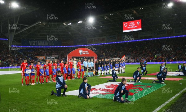 131019 - Wales v Croatia, UEFA Euro 2020 Qualifier - Wales and Croatia line up for the anthems at the start of the match