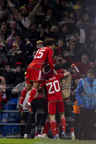 151023 - Wales v Croatia - European Championship Qualifier - Wales celebrate their second goal scored by Harry Wilson
