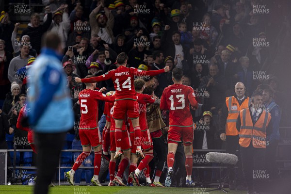 151023 - Wales v Croatia - European Championship Qualifier - Wales celebrate their second goal scored by Harry Wilson
