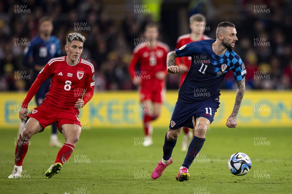 151023 - Wales v Croatia - European Championship Qualifier - Marcelo Brozovic of Croatia in action against Wales' Harry Wilson