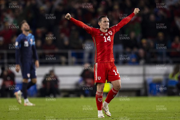 151023 - Wales v Croatia - European Championship Qualifier - Wales' Connor Roberts celebrates at full time