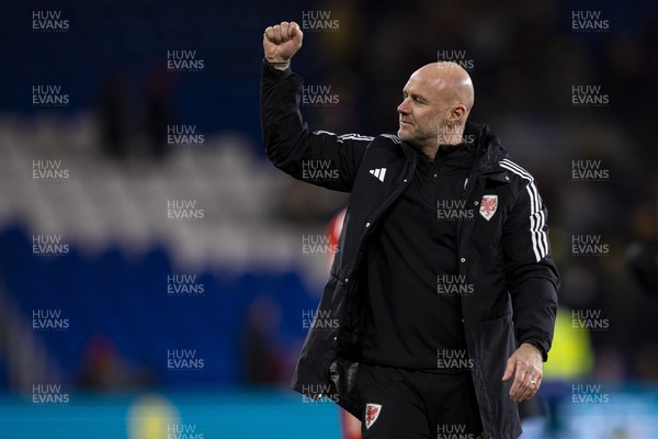 151023 - Wales v Croatia - European Championship Qualifier - Wales manager Rob Page celebrates at full time