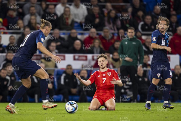 151023 - Wales v Croatia - European Championship Qualifier - Wales' David Brooks in action against Luca Modric of Croatia