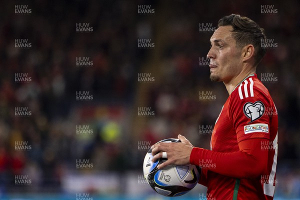 151023 - Wales v Croatia - European Championship Qualifier - Wales' Connor Roberts prepares to take a throw in