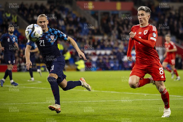 151023 - Wales v Croatia - European Championship Qualifier - Wales' Harry Wilson in action against Domagoj Vida of Croatia