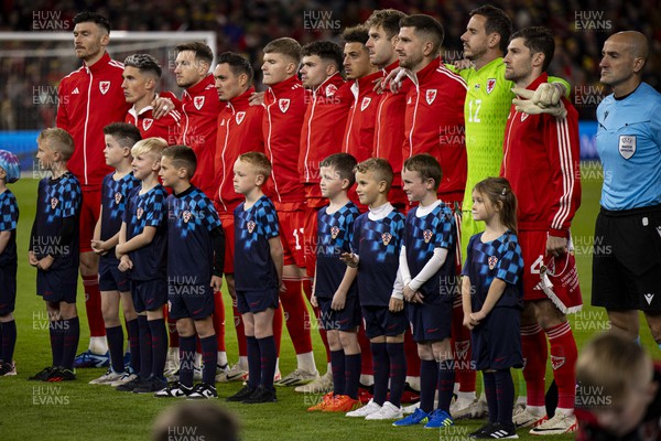 151023 - Wales v Croatia - European Championship Qualifier - Wales during the national anthem
