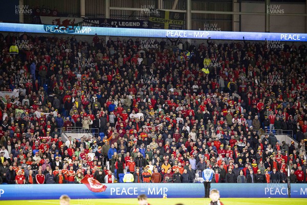 151023 - Wales v Croatia - European Championship Qualifier - Wales Fans during the national anthem