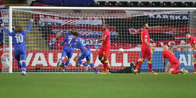 260313 - Wales v Croatia, World Cup Qualifier, Swansea - Croatia's Eduardo wheels away to celebrate after scores his teams second goal