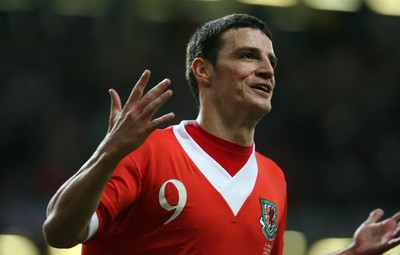 11.10.06...Wales v Cyprus, Euro 2008 Qualifying, Cardiff. Wales' Jason Koumas celebrates his goal 