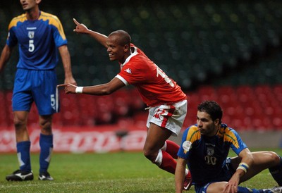 11.10.06 - Euro 2008 Qualifying Match, Group D Wales v Cyprus Wales' Rob Earnshaw celebrates scoring his sides second goal  