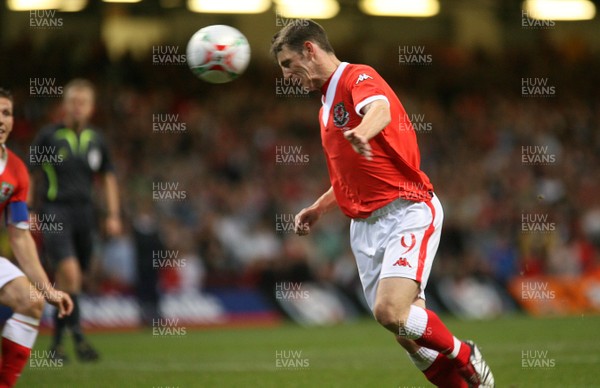 11.10.06...Wales v Cyprus, Euro 2008 Qualifying, Cardiff. Wales' Jason Koumas heads home to score goal  
