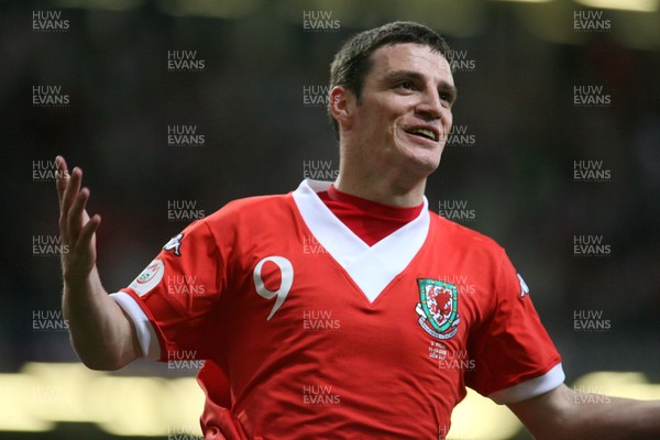 11.10.06...Wales v Cyprus, Euro 2008 Qualifying, Cardiff. Wales' Jason Koumas celebrates his goal 