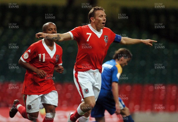 11.10.06 - Euro 2008 Qualifying Match, Group D Wales v Cyprus Wales' Craig Bellamy celebrates scoring his sides third goal 