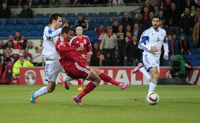 131014 - Wales v Cyprus - UEFA European Championship - Hal Robson-Kanu of Wales scores their second goal