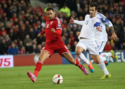 131014 - Wales v Cyprus, UEFA European Championship Qualifier - Wales' Hal Robson-Kanu shoots to score his sides second goal