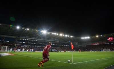 131014 - Wales v Cyprus, UEFA European Championship Qualifier - Wales' David Cotterrill takes corner kick