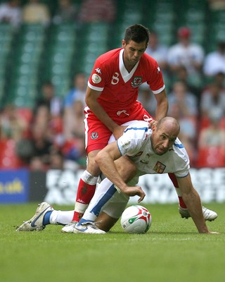 02.06.07. Wales v Czech Republic, Euro 2008 Qualifyer Wales' Joe Ledley tangles with Czech Republics' Jan Koller 