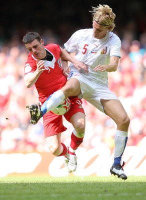 02.06.07. Wales v Czech Republic, Euro 2008 Qualifyer Wales' Jason Koumas is brought down by Czech Republics' Radoslav Kovac 
