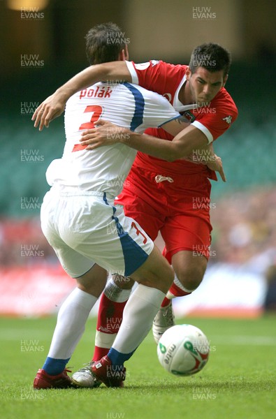 02.06.07. Wales v Czech Republic, Euro 2008 Qualifyer Wales' Joe Ledley tangles with Czech Republics' Jan Polak 