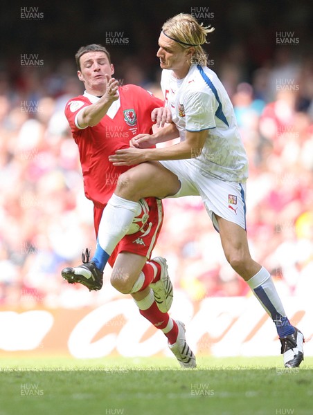 02.06.07. Wales v Czech Republic, Euro 2008 Qualifyer Wales' Jason Koumas is brought down by Czech Republics' Radoslav Kovac 
