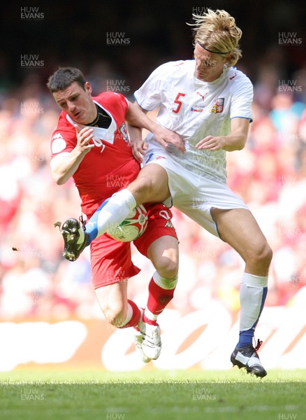 02.06.07. Wales v Czech Republic, Euro 2008 Qualifyer Wales' Jason Koumas is brought down by Czech Republics' Radoslav Kovac 