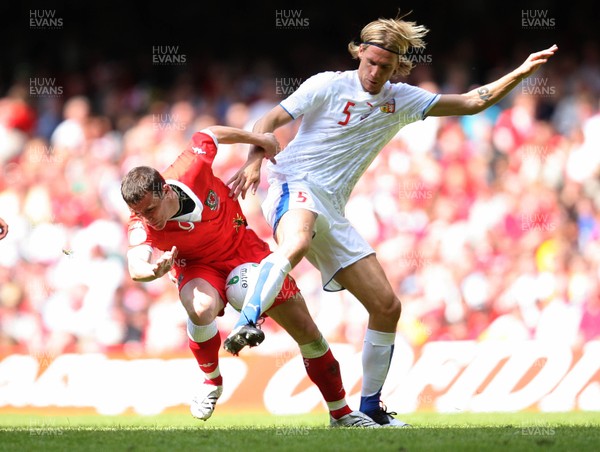 02.06.07. Wales v Czech Republic, Euro 2008 Qualifyer Wales' Jason Koumas is brought down by Czech Republics' Radoslav Kovac 