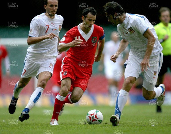02.06.07. Wales v Czech Republic, Euro 2008 Qualifyer Wales' Ryan Giggs weaves his way through the Czech defence in characteristic style 