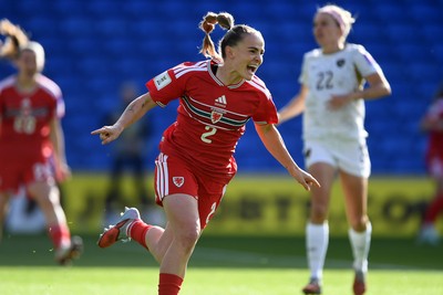 090626 - Wales Women v Czech Republic Women - 2027 FIFA Women's World Cup Qualifying - Lily Woodman of Wales celebrates scoring a goal