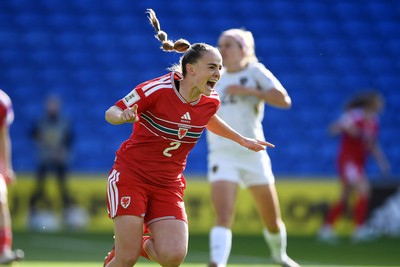 090626 - Wales Women v Czech Republic Women - 2027 FIFA Women's World Cup Qualifying - Lily Woodman of Wales celebrates scoring a goal