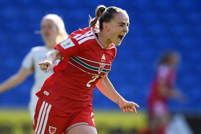 090626 - Wales Women v Czech Republic Women - 2027 FIFA Women's World Cup Qualifying - Lily Woodman of Wales celebrates scoring a goal