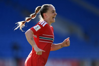 090626 - Wales Women v Czech Republic Women - 2027 FIFA Women's World Cup Qualifying - Lily Woodman of Wales celebrates scoring a goal